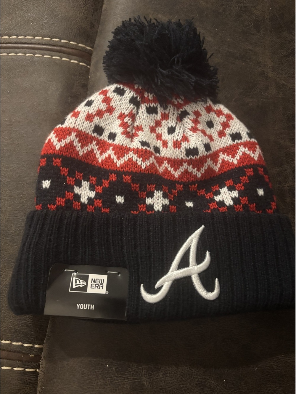 Atlanta Braves Youth Pom Beanie New Era JR Knit Nostalgia Winter Hat NWT